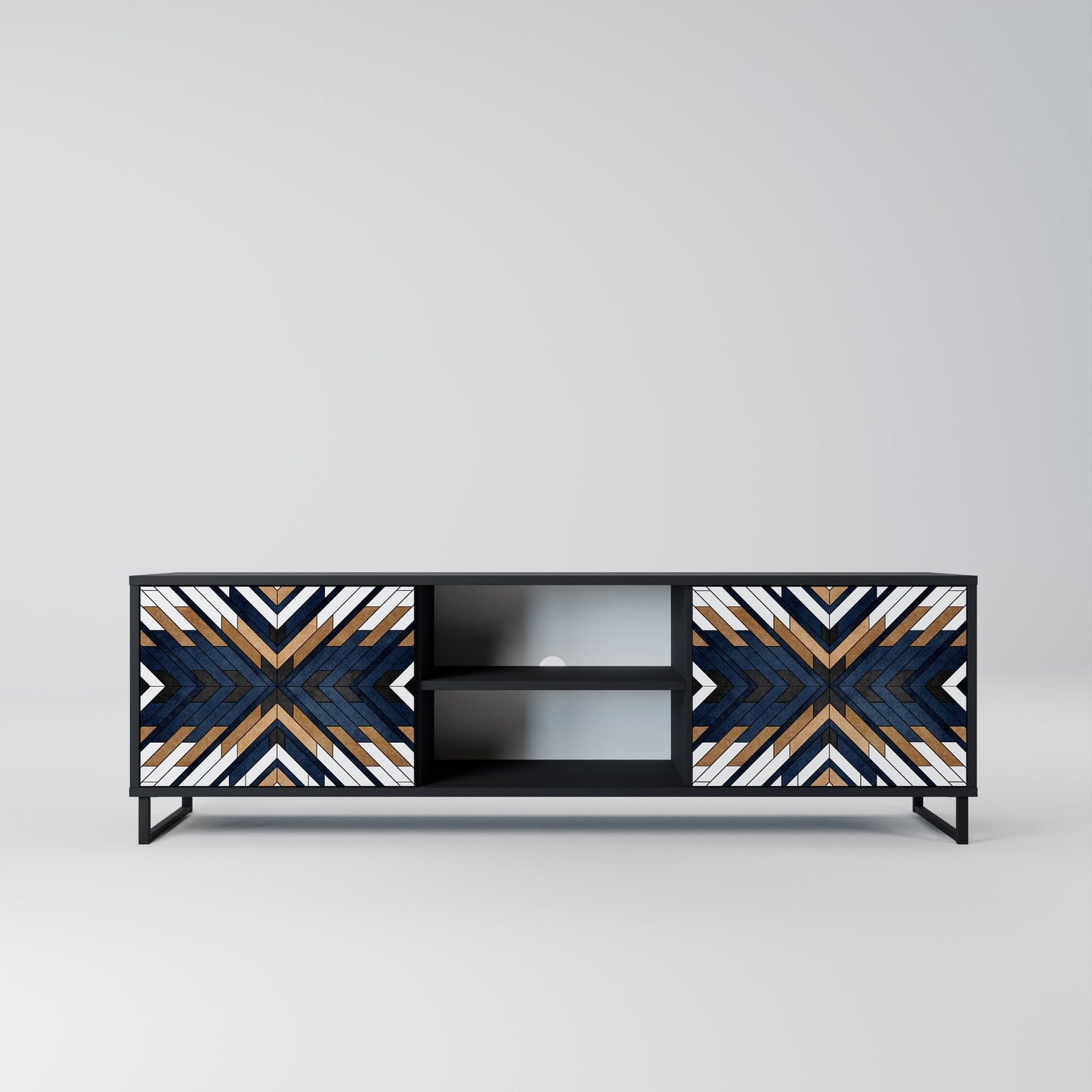 ARTFUL GEOMETRY 2-Door TV Stand in Black Finish