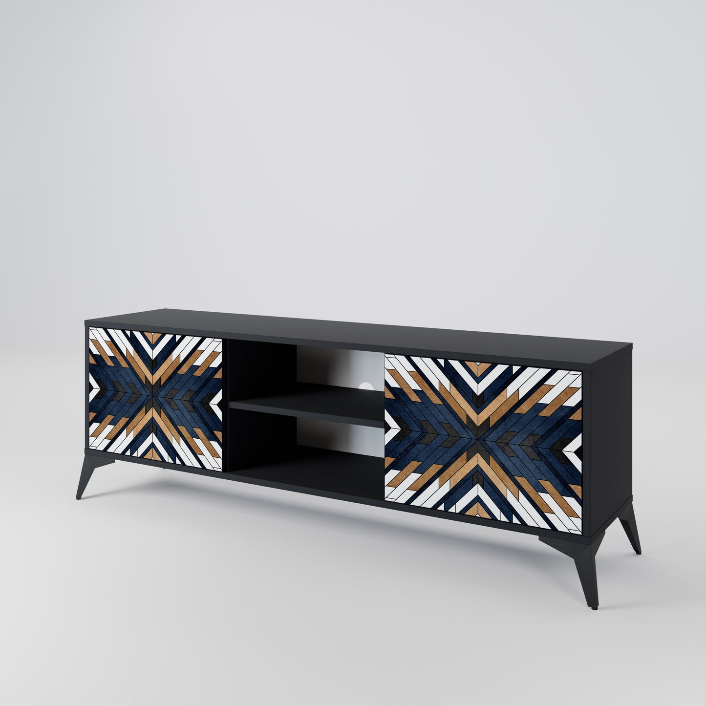ARTFUL GEOMETRY 2-Door TV Stand in Black Finish