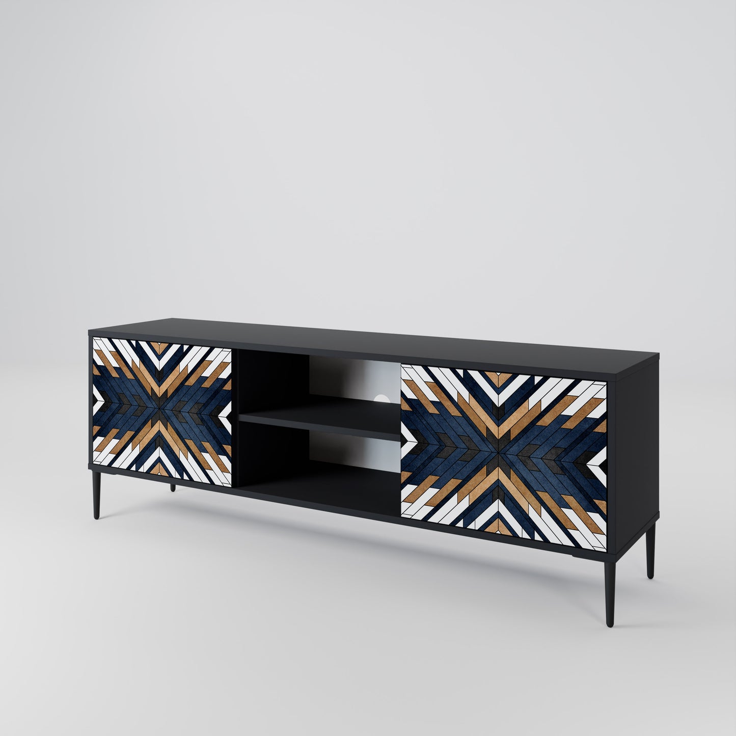ARTFUL GEOMETRY 2-Door TV Stand in Black Finish