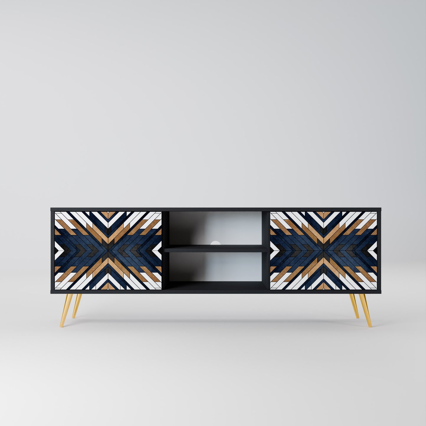 ARTFUL GEOMETRY 2-Door TV Stand in Black Finish