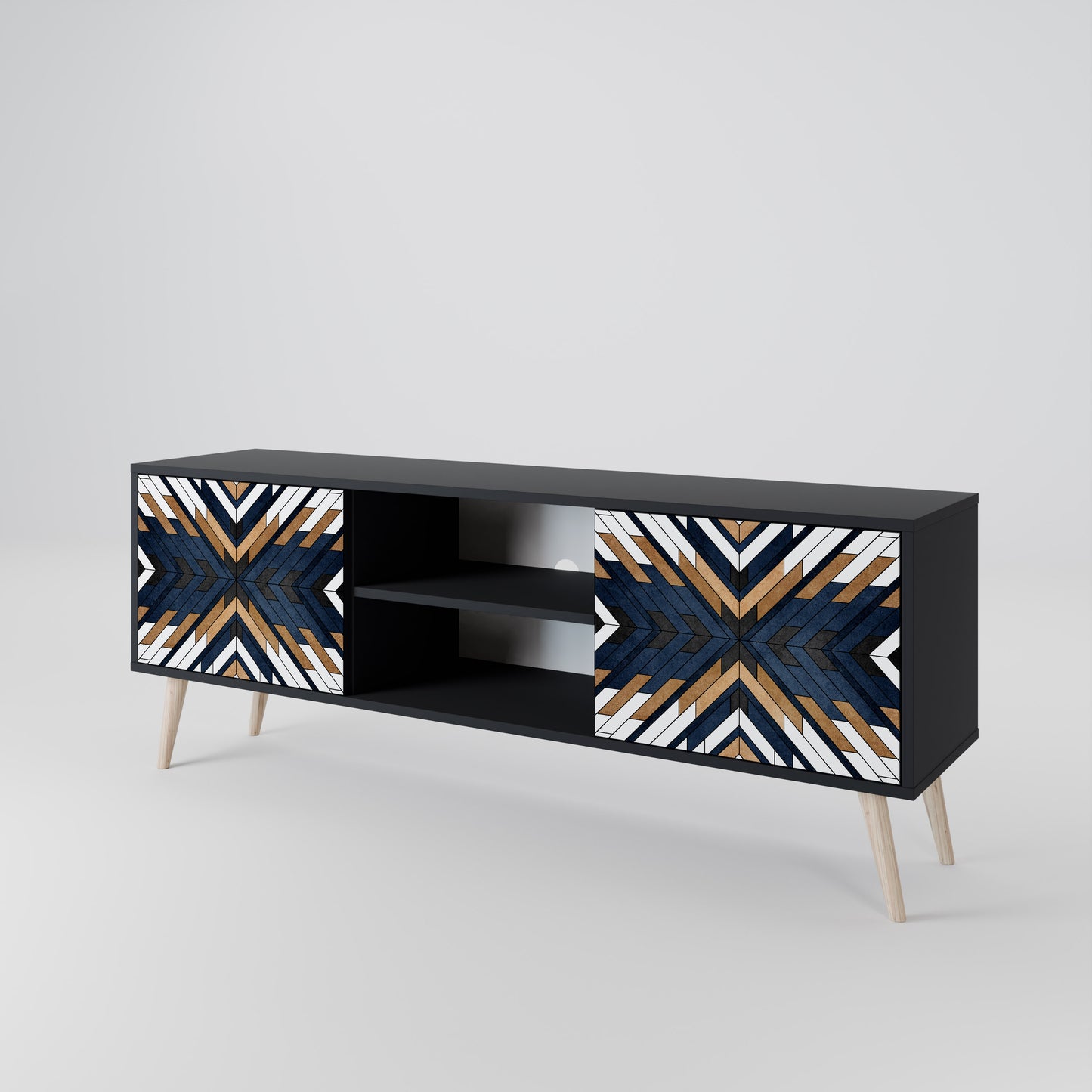 ARTFUL GEOMETRY 2-Door TV Stand in Black Finish