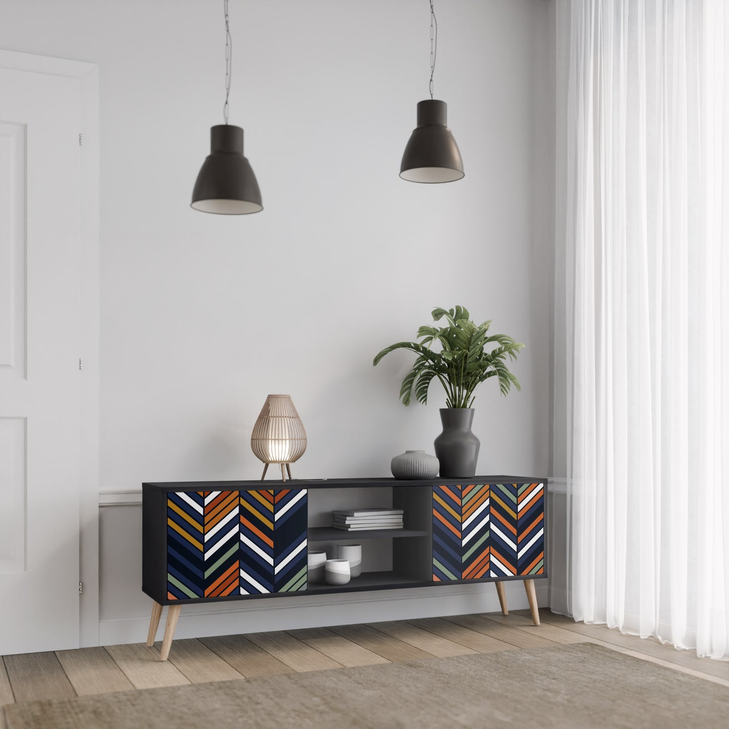 VIBRANT PATCHWORK 2-dörrars TV-ställ i svart finish