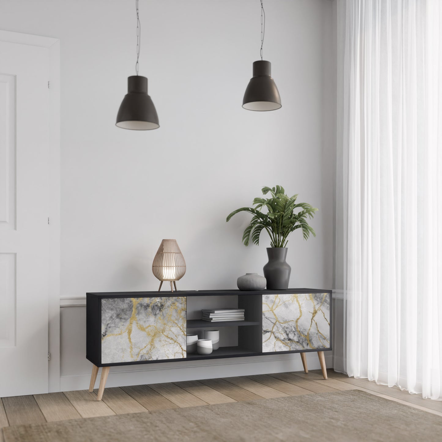 TIMELESS GLIDE 2-dörrars TV-bänk i svart finish