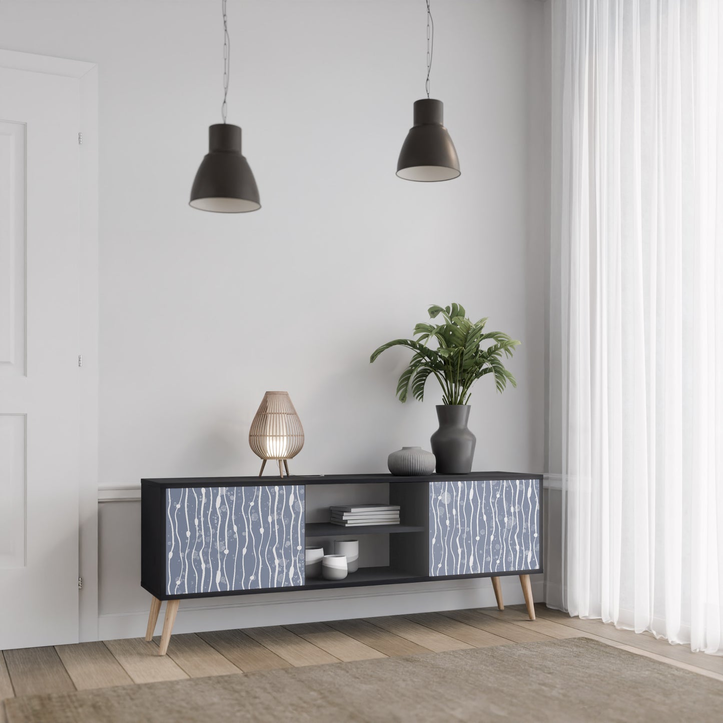 GRAPHITE RAIN 2-dörrars TV-bänk i svart finish
