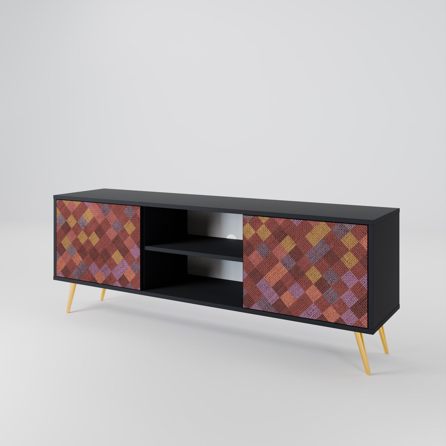 PAINTED SQUARES 2-dörrars TV-bänk i svart finish