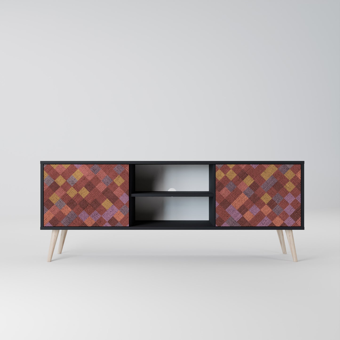PAINTED SQUARES 2-dörrars TV-bänk i svart finish