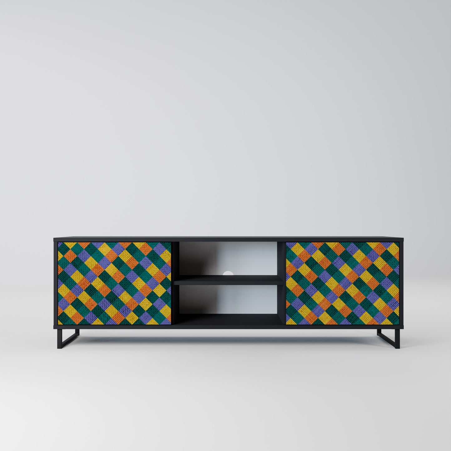 PAINTED SQUARES MIX 2-dörrars TV-bänk i svart finish