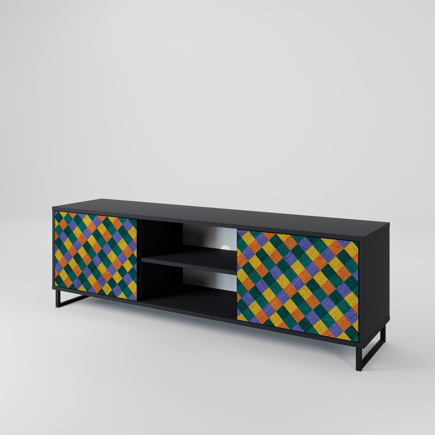 PAINTED SQUARES MIX 2-dörrars TV-bänk i svart finish