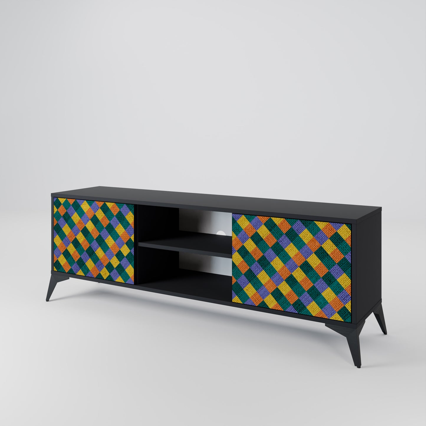 PAINTED SQUARES MIX 2-dörrars TV-bänk i svart finish