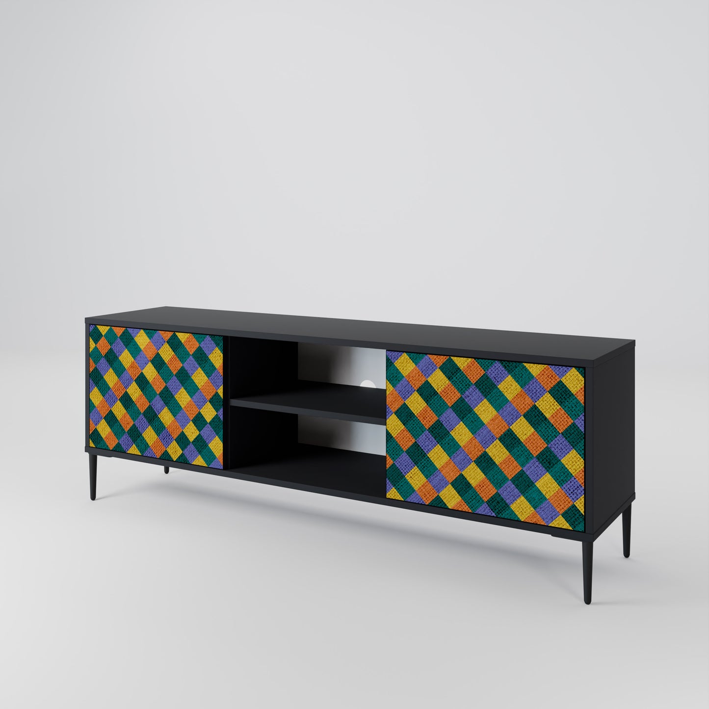PAINTED SQUARES MIX 2-dörrars TV-bänk i svart finish