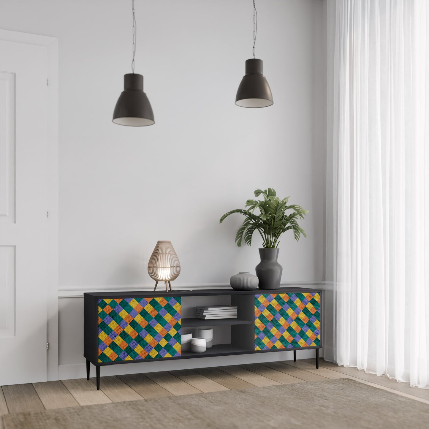 PAINTED SQUARES MIX 2-dörrars TV-bänk i svart finish