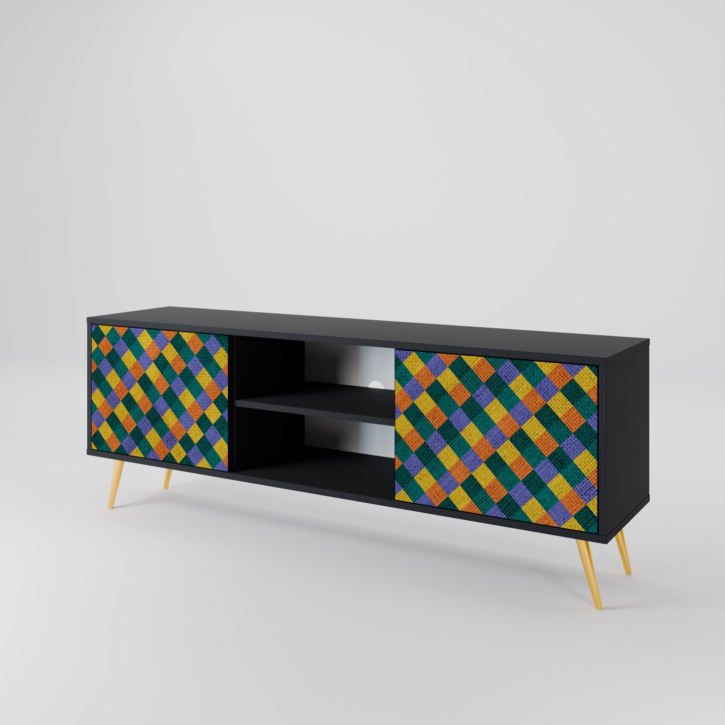 PAINTED SQUARES MIX 2-dörrars TV-bänk i svart finish