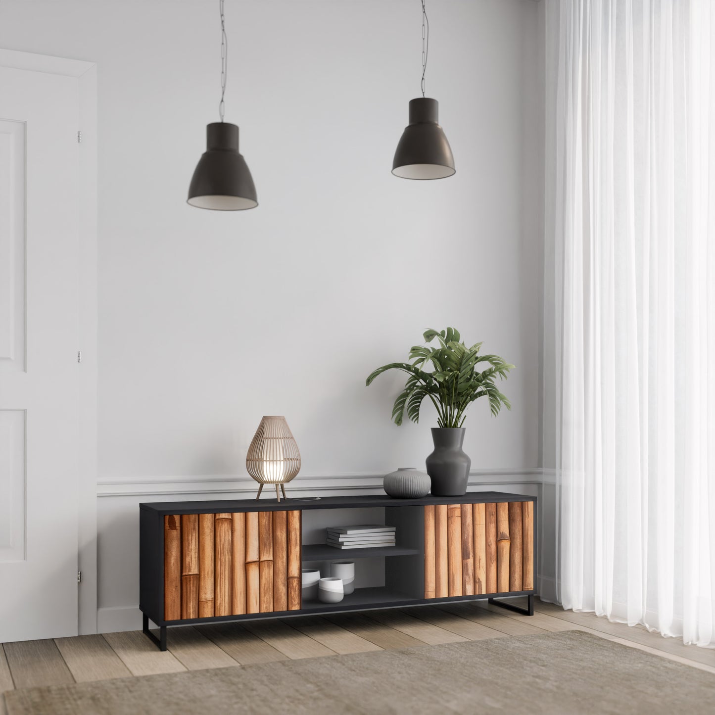NATURAL WOOD 2-dörrars TV-bänk i svart finish
