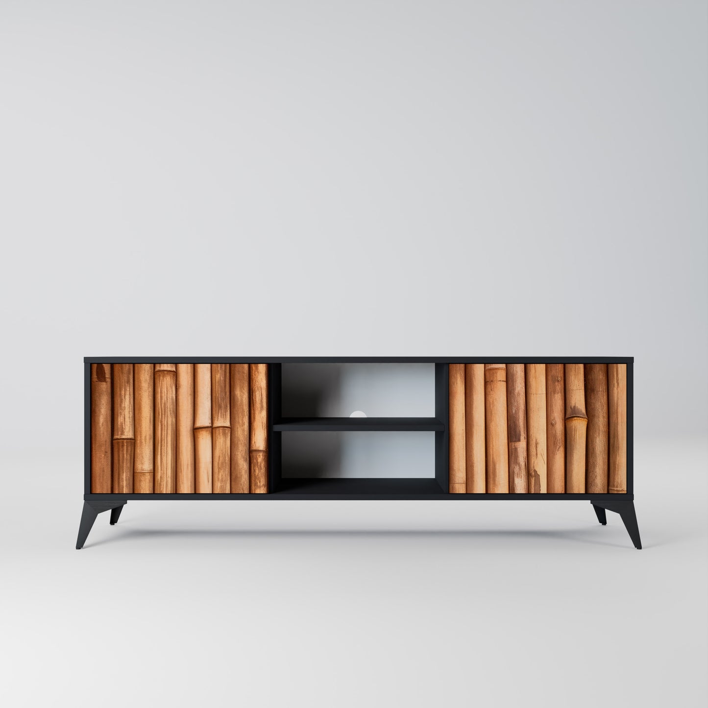NATURAL WOOD 2-dörrars TV-bänk i svart finish