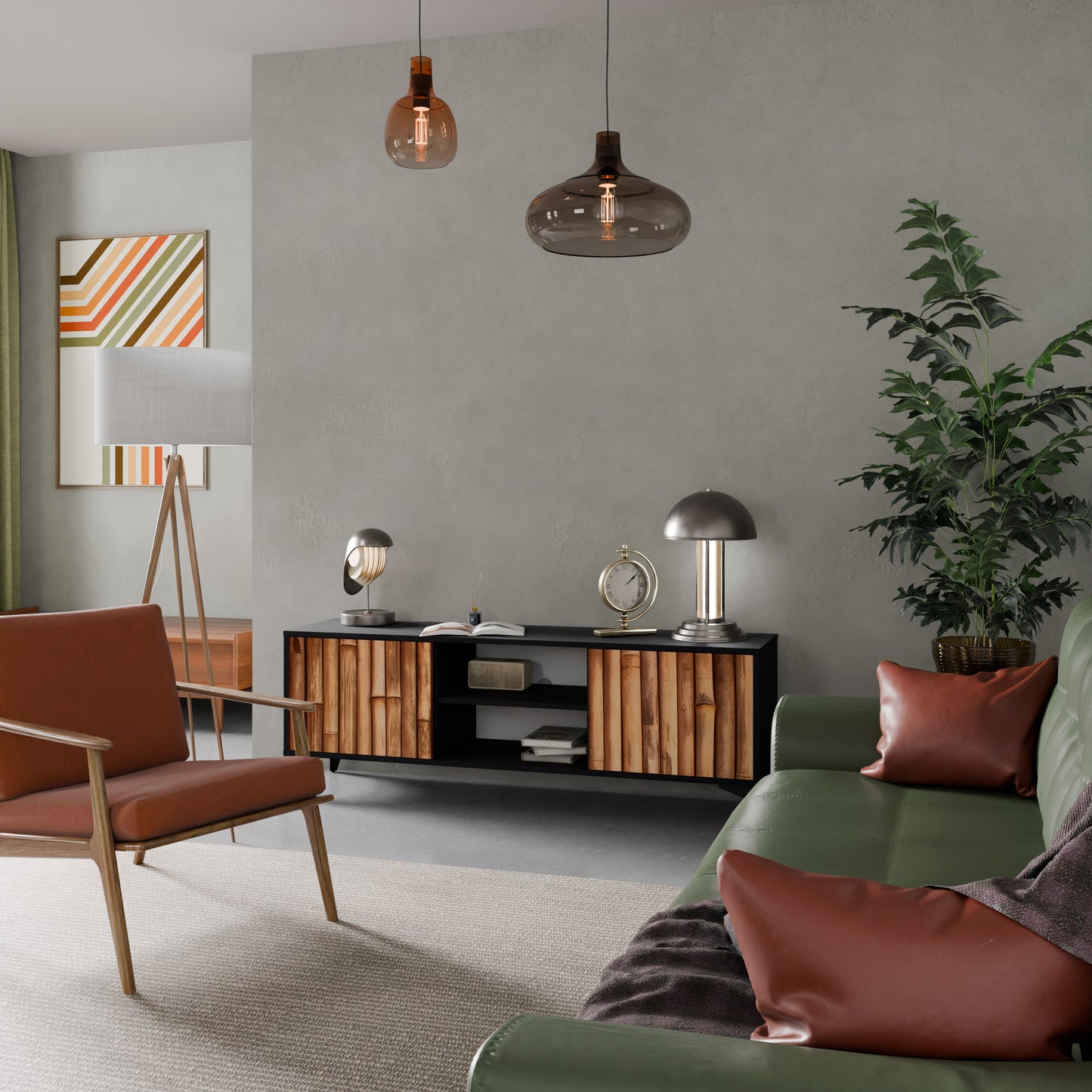 NATURAL WOOD 2-dörrars TV-bänk i svart finish
