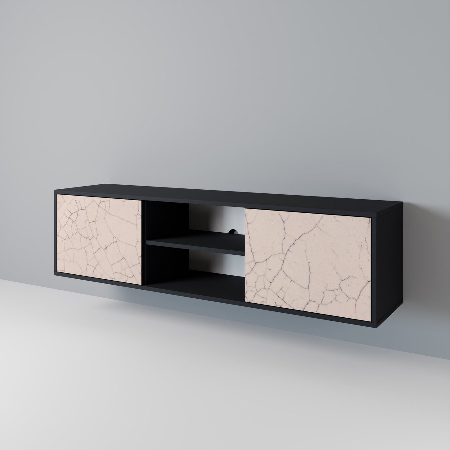 CERAMIC TEXTURE 2-dörrars TV-bänk i svart finish
