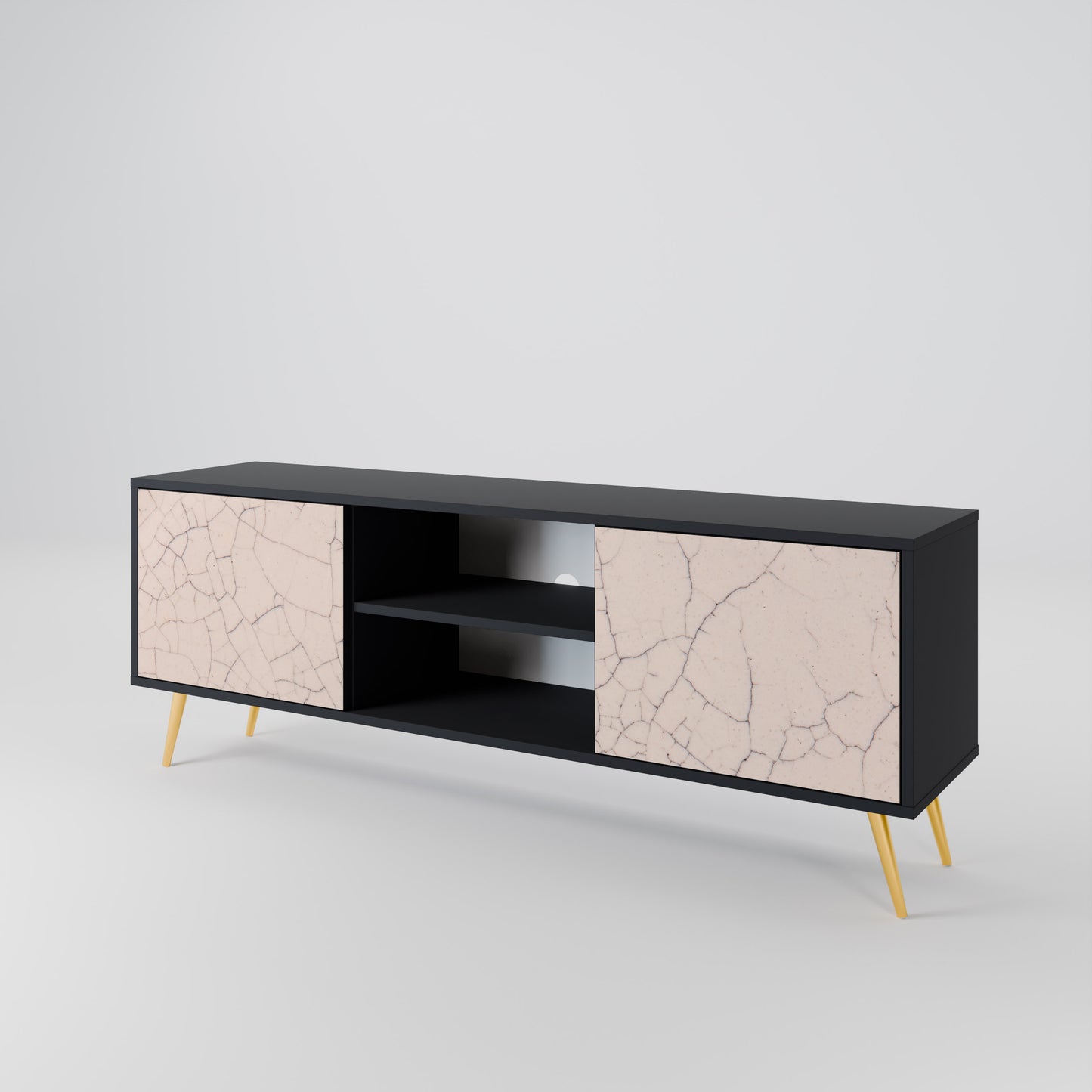 CERAMIC TEXTURE 2-dörrars TV-bänk i svart finish