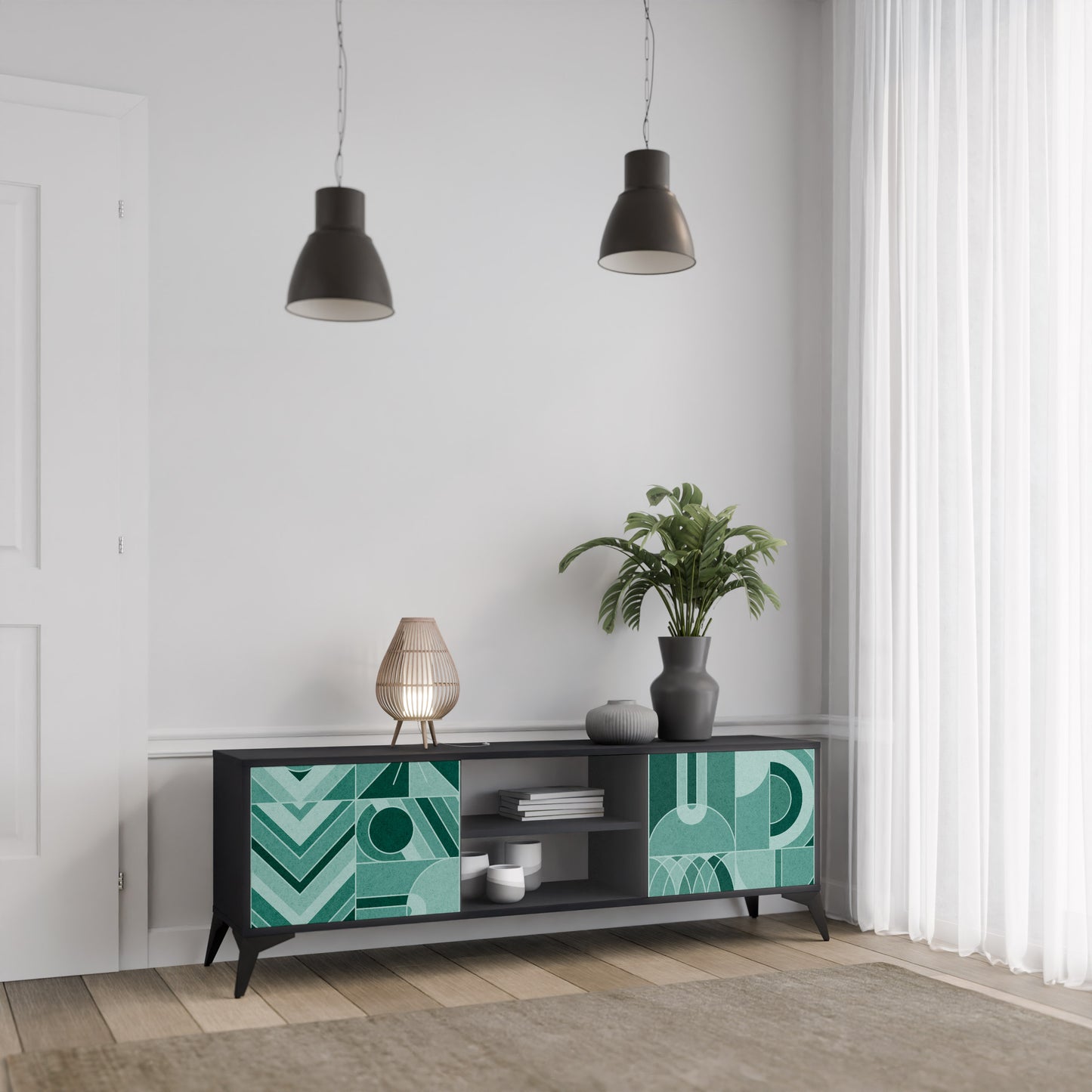 HARMONIC GRID 2-dörrars TV-bänk i svart finish