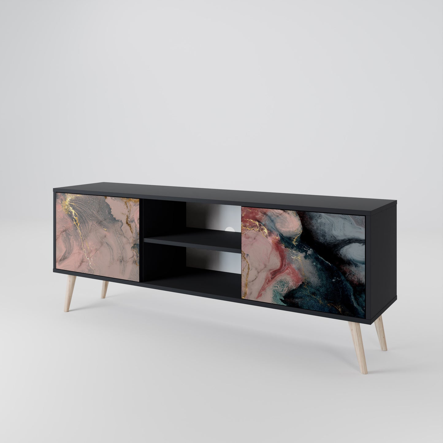 GILDED SWIRLS 2-dörrars TV-bänk i svart finish