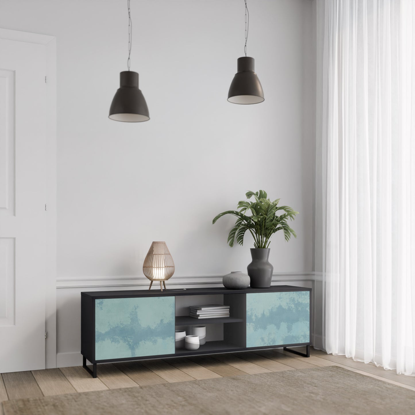 SKY WASH TV-bänk med 2 dörrar i svart finish