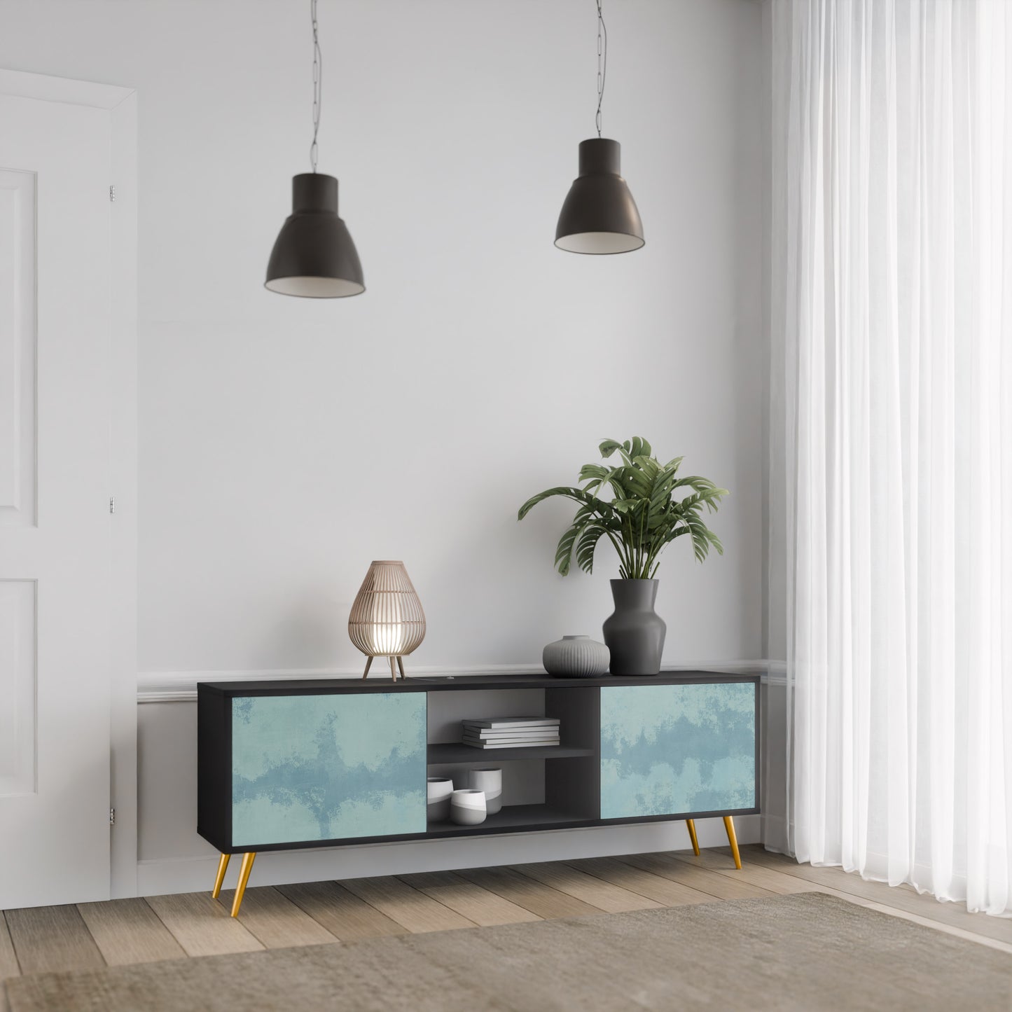 SKY WASH TV-bänk med 2 dörrar i svart finish
