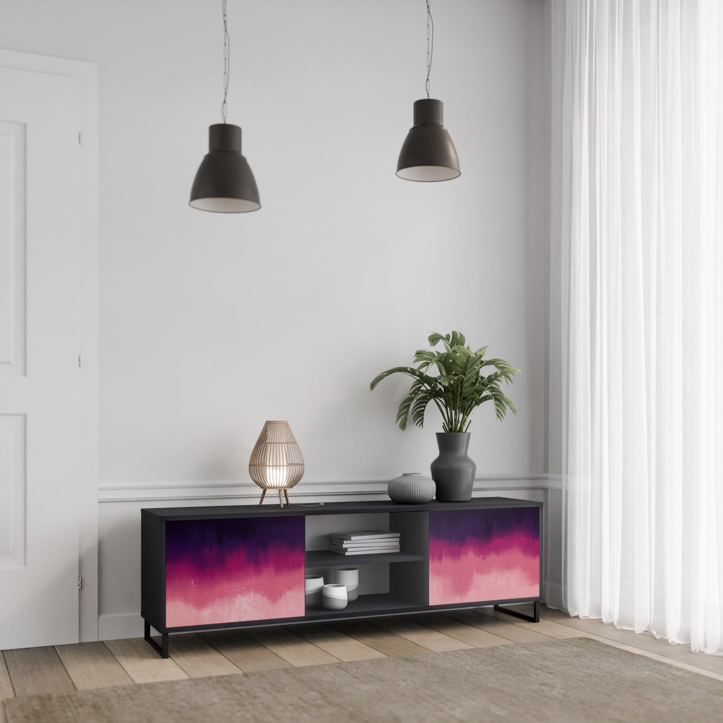 AURORA BOREALIS 2-dörrars TV-bänk i svart finish