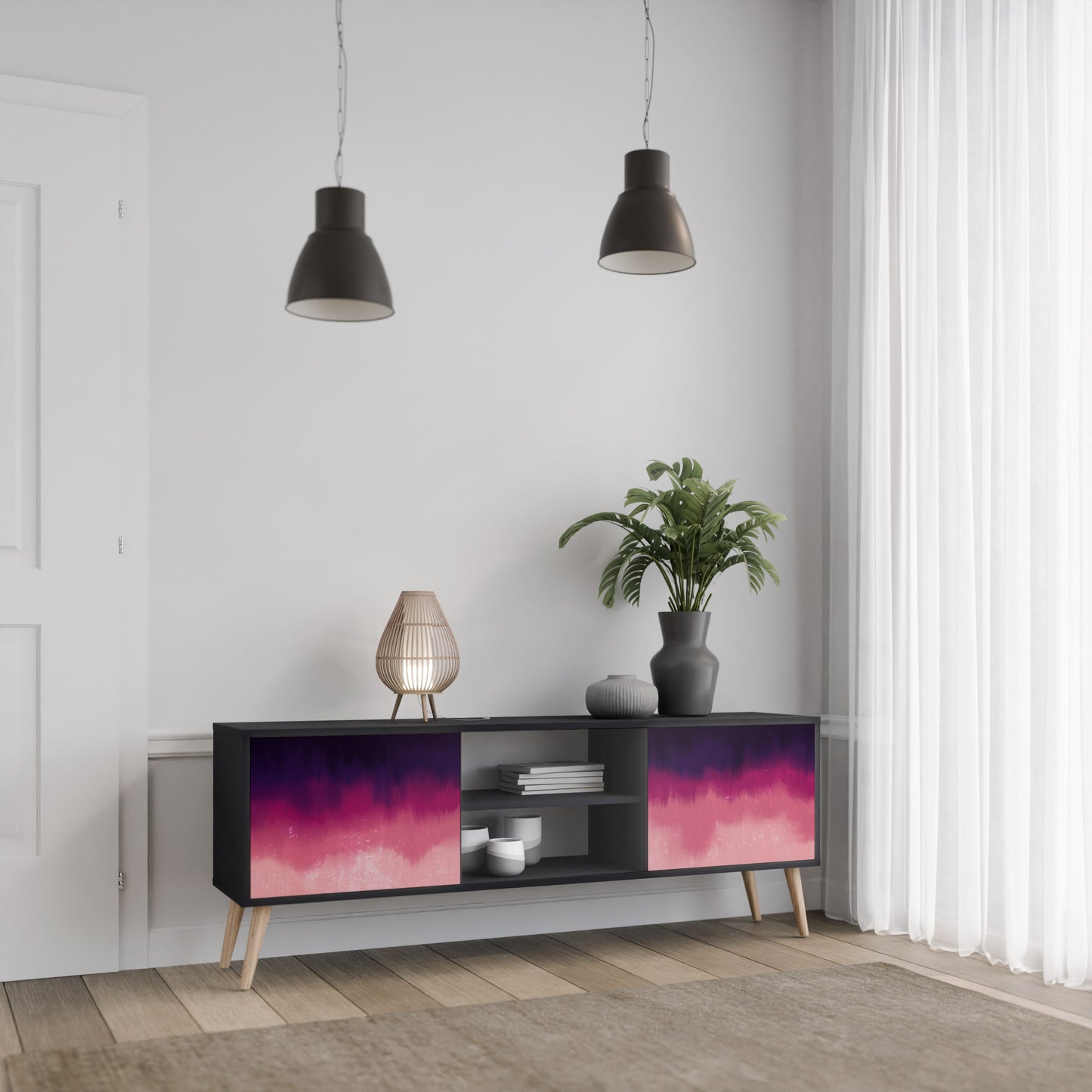 AURORA BOREALIS 2-dörrars TV-bänk i svart finish
