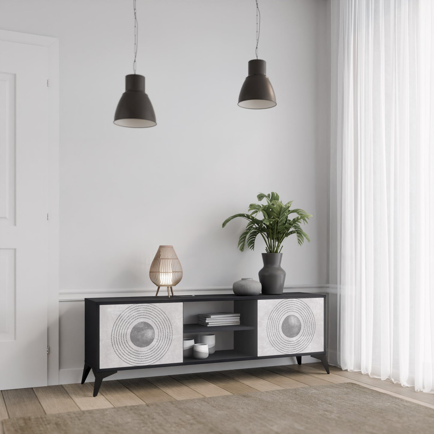 SOLID CIRCLES 2-dörrars TV-bänk i svart finish