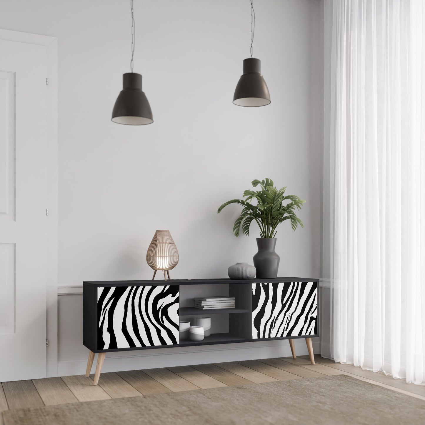 SPLENDID ZEBRA 2-dörrars TV-bänk i svart finish
