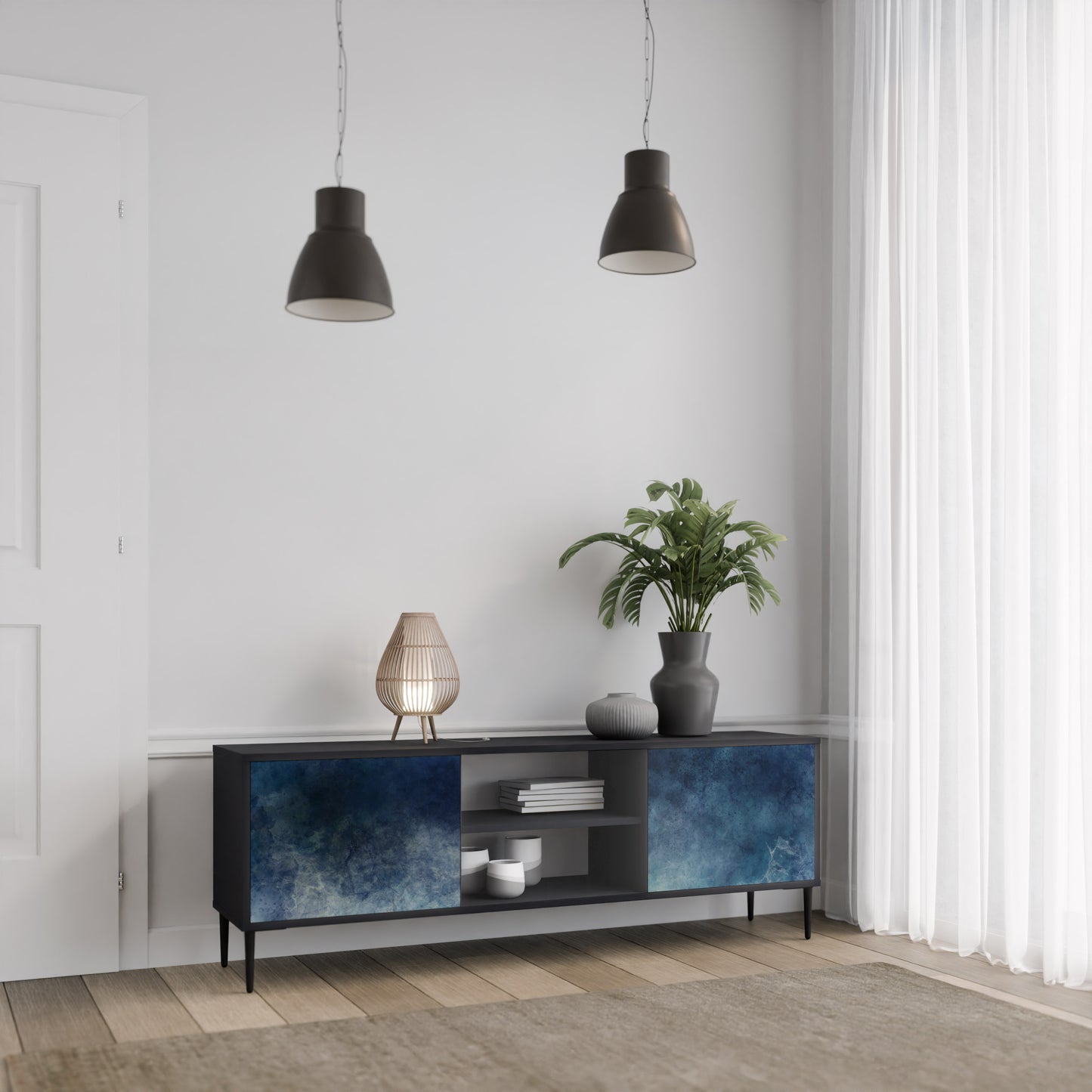 CELESTIAL FALL 2-dörrars TV-bänk i svart finish