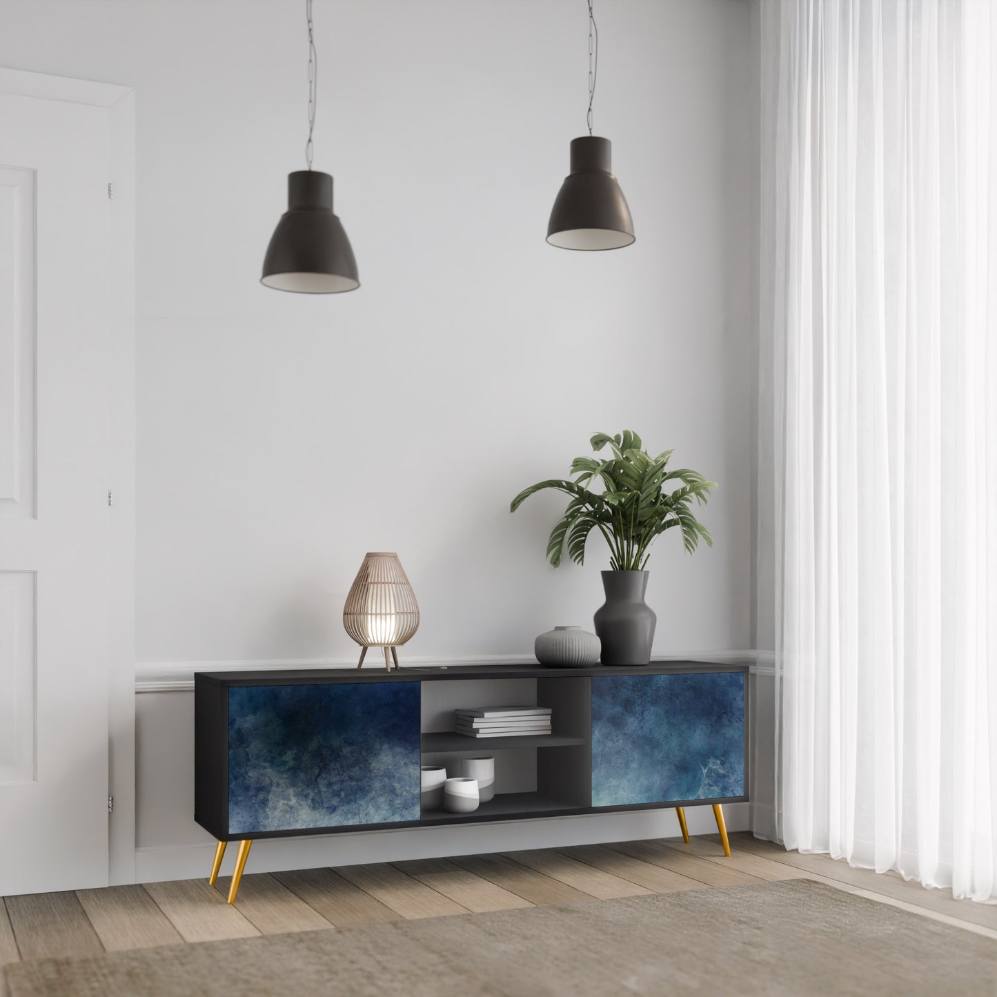 CELESTIAL FALL 2-dörrars TV-bänk i svart finish