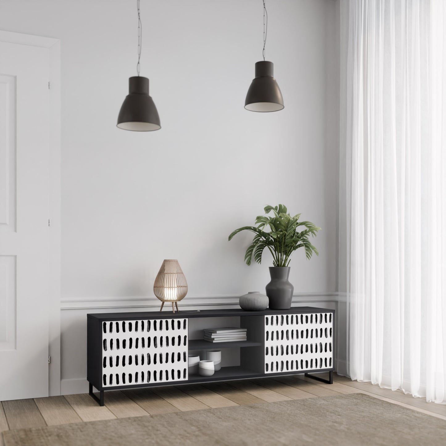 NIGHTY MELODIES 2-Door TV Stand in Black Finish