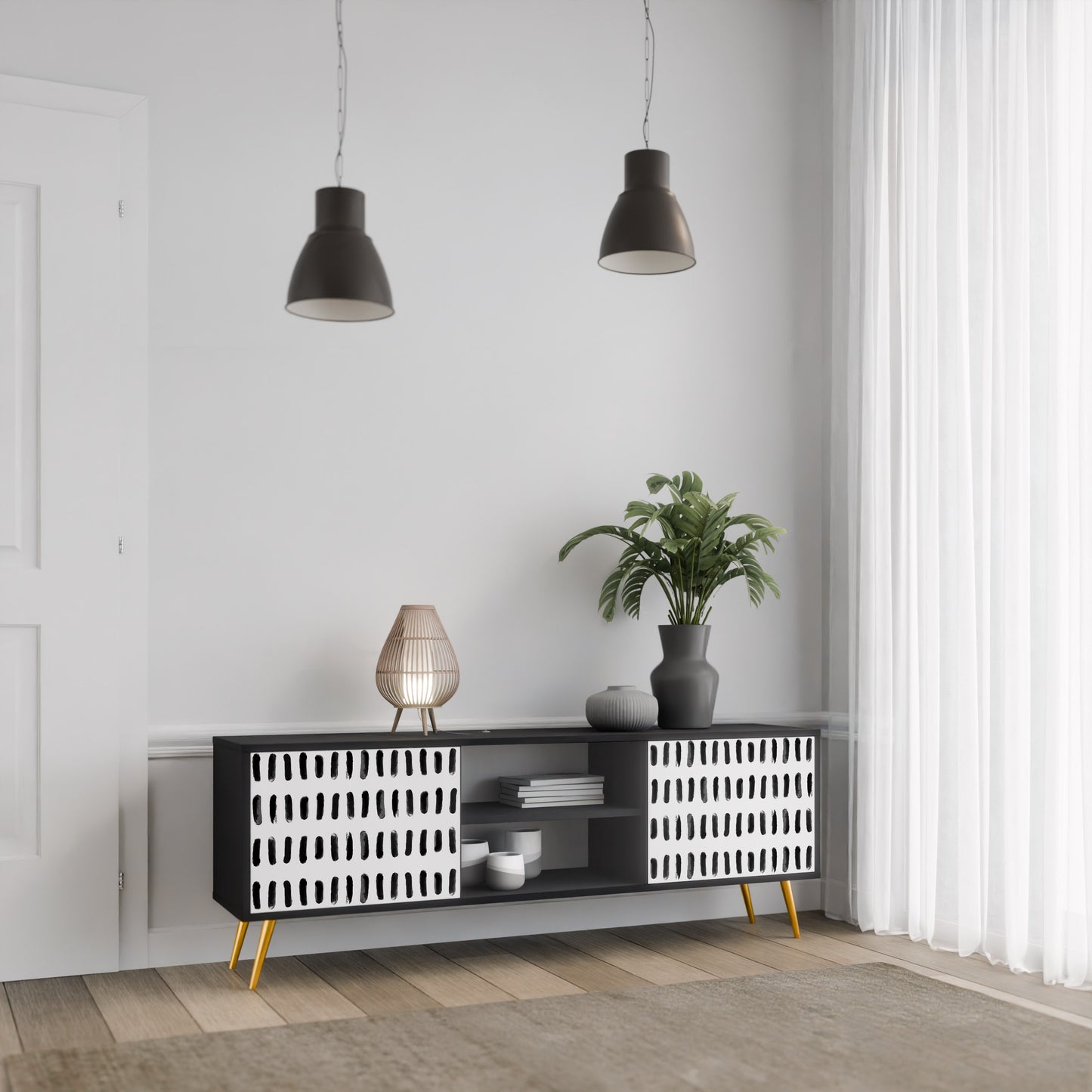NIGHTY MELODIES 2-Door TV Stand in Black Finish
