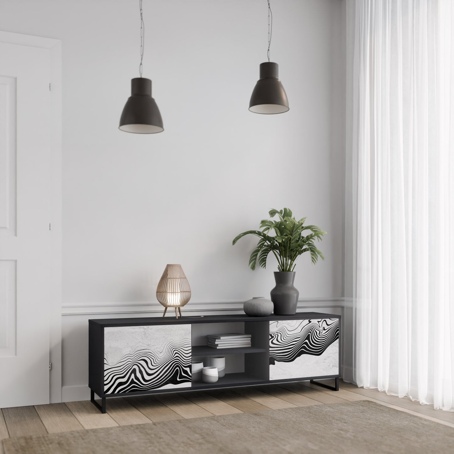 MONOKROM MIRAGE 2-dörrars TV-bänk i svart finish