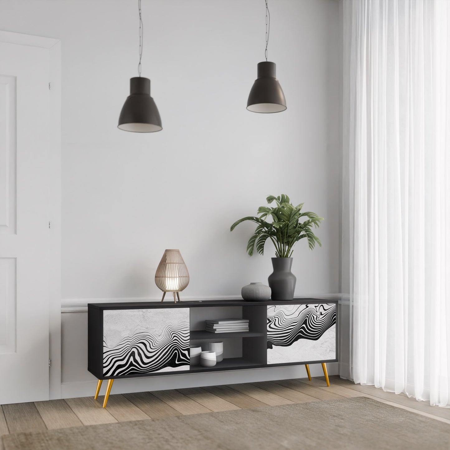 MONOKROM MIRAGE 2-dörrars TV-bänk i svart finish