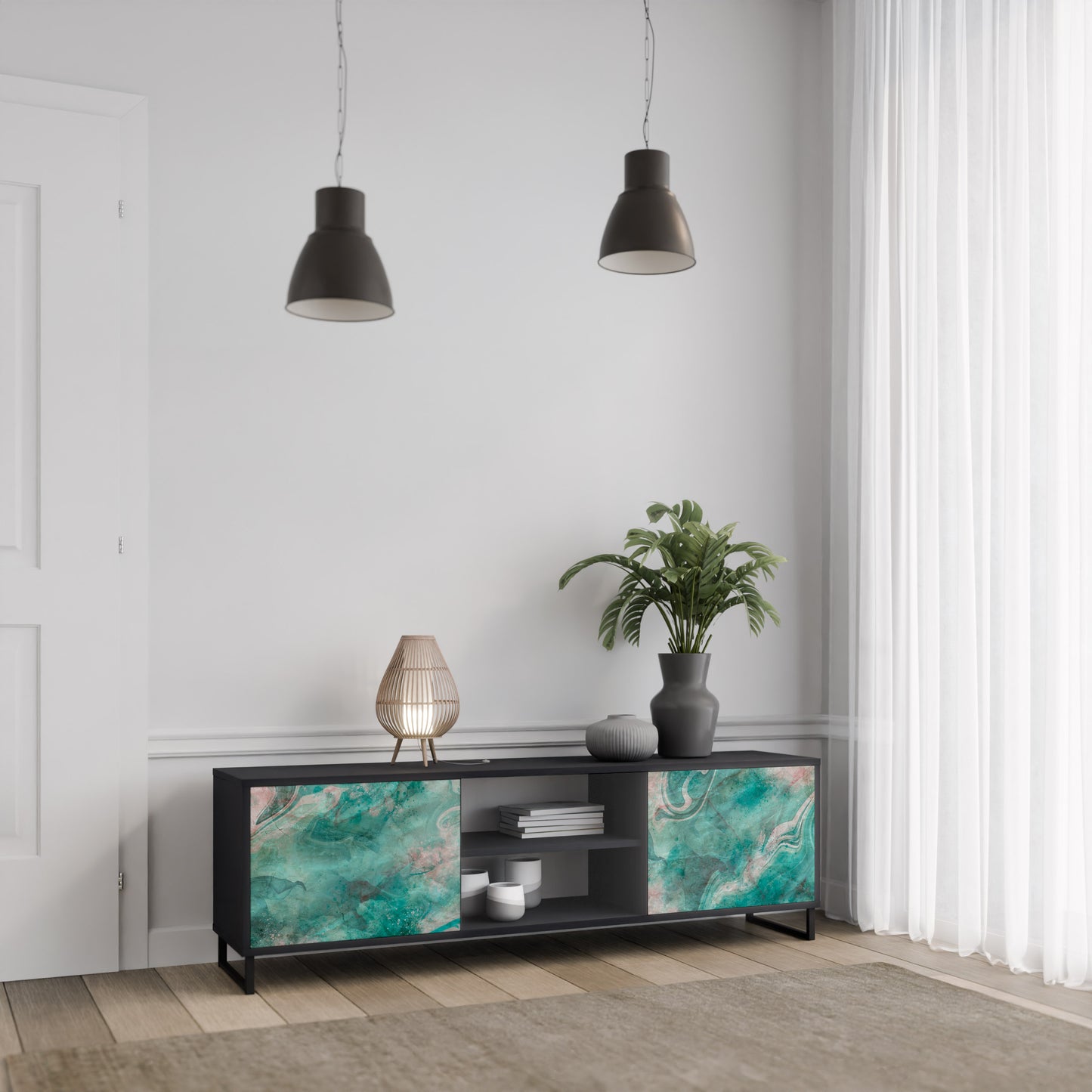 ABSTRACT ALCHEMY 2-Door TV Stand in Black Finish
