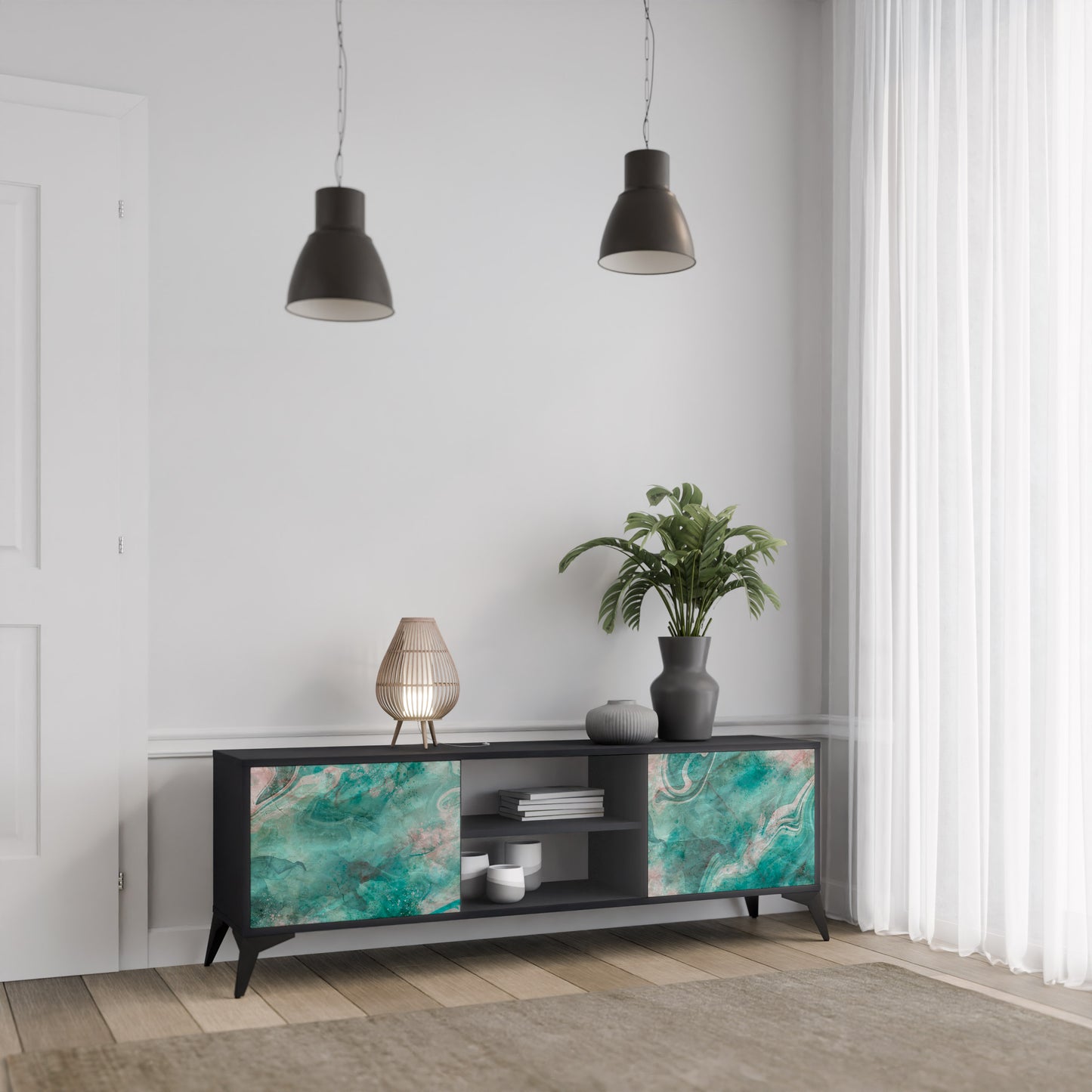ABSTRACT ALCHEMY 2-Door TV Stand in Black Finish