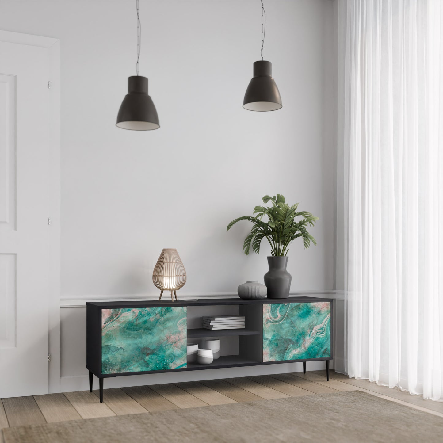 ABSTRACT ALCHEMY 2-Door TV Stand in Black Finish
