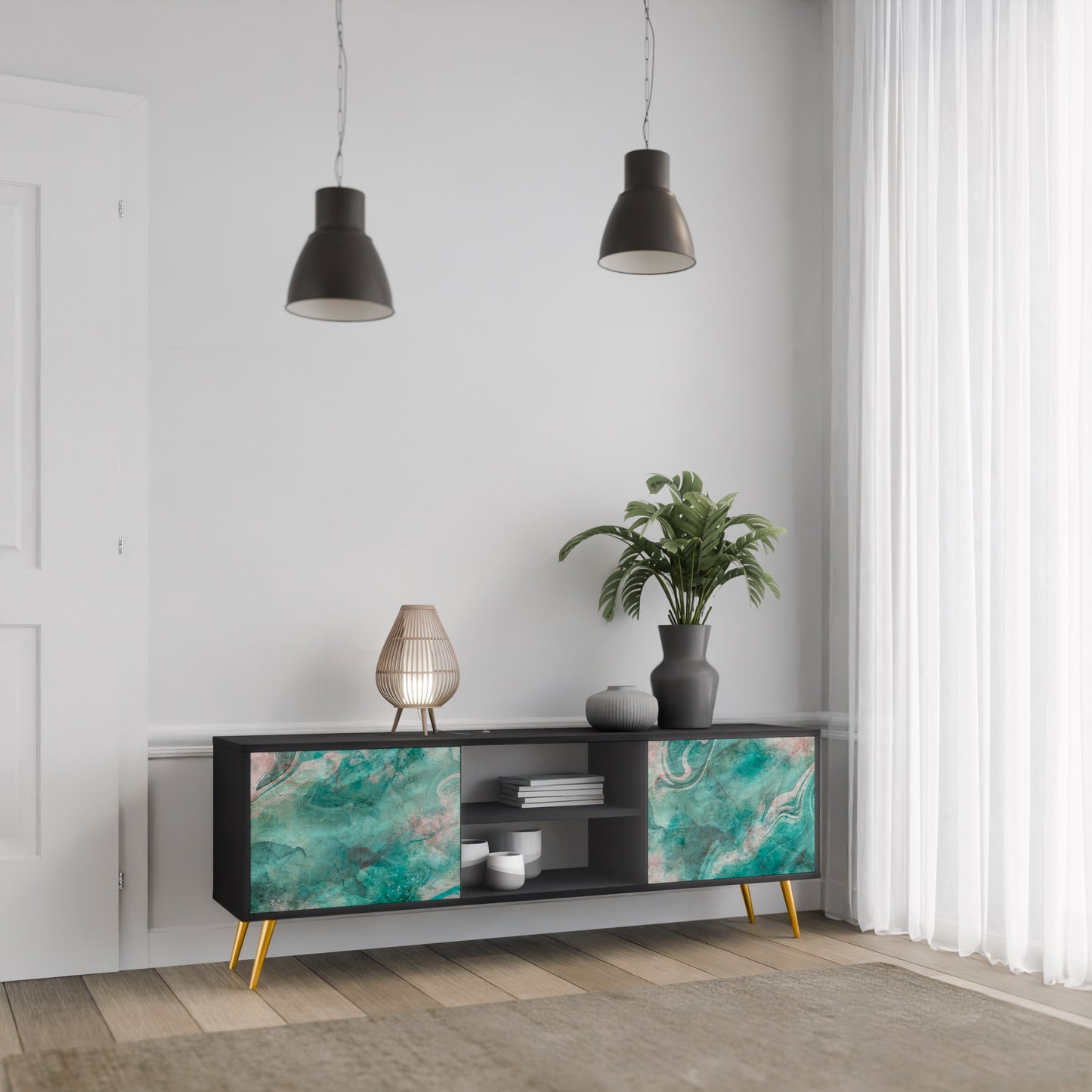 ABSTRACT ALCHEMY 2-Door TV Stand in Black Finish