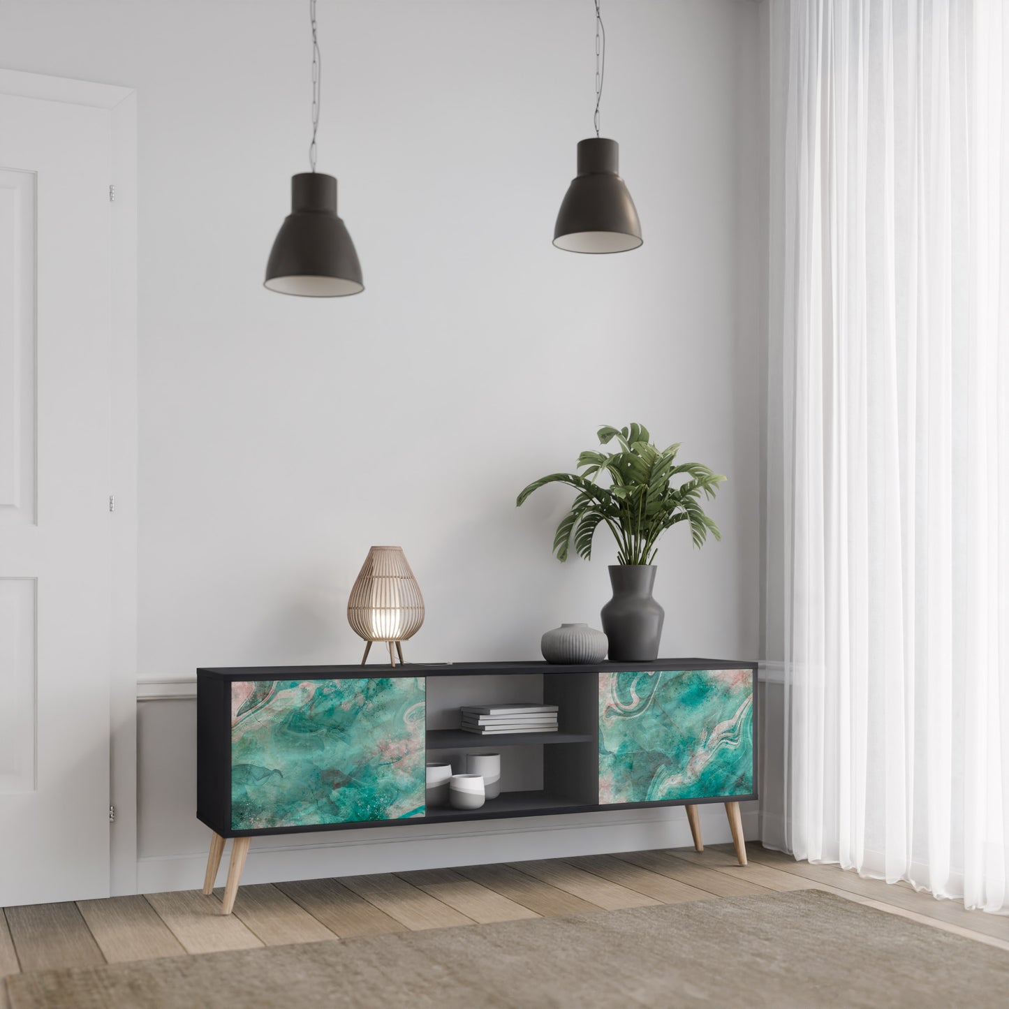 ABSTRACT ALCHEMY 2-Door TV Stand in Black Finish