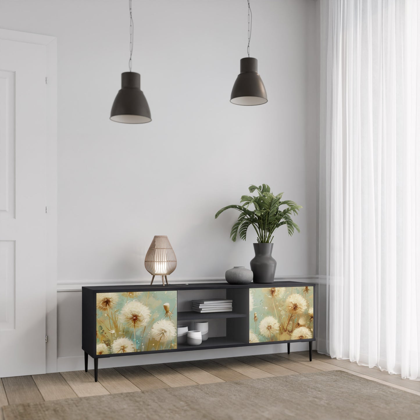 DREAMY MEADOW 2-Door TV Stand in Black Finish