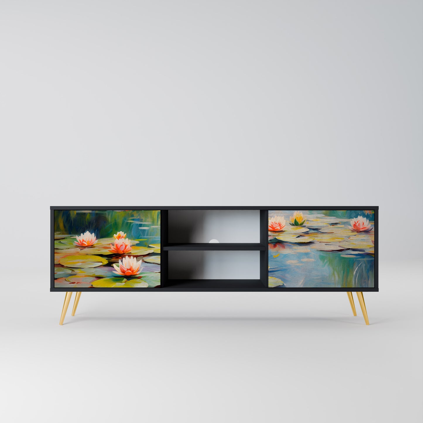 BLOOMING WATERS 2-dörrars TV-bänk i svart finish