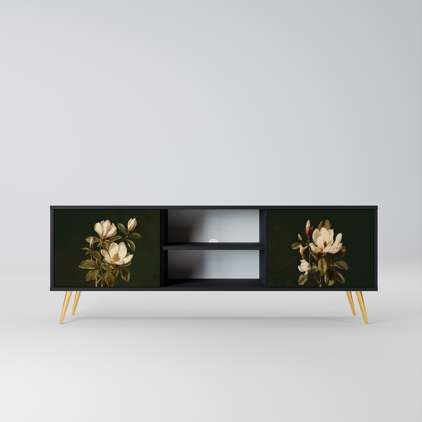 FLORAL NOIR 2-Door TV Stand in Black Finish