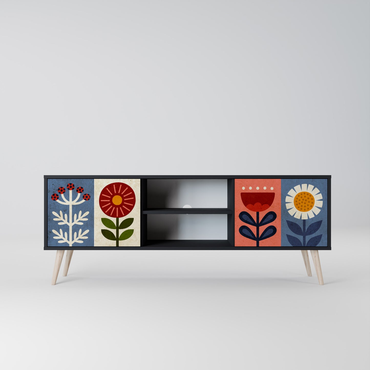 SCANDIC FLOWERET 2-dörrars TV-bänk i svart finish