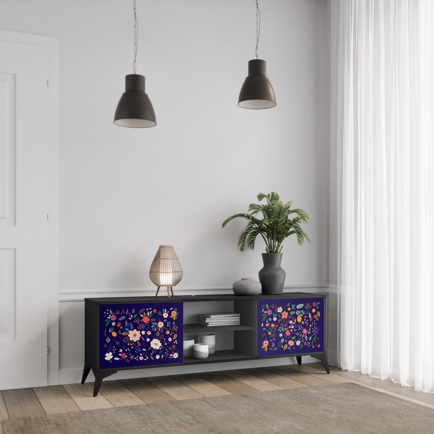 BLOMMA KOMBINATION 2-dörrars TV-bänk i svart finish
