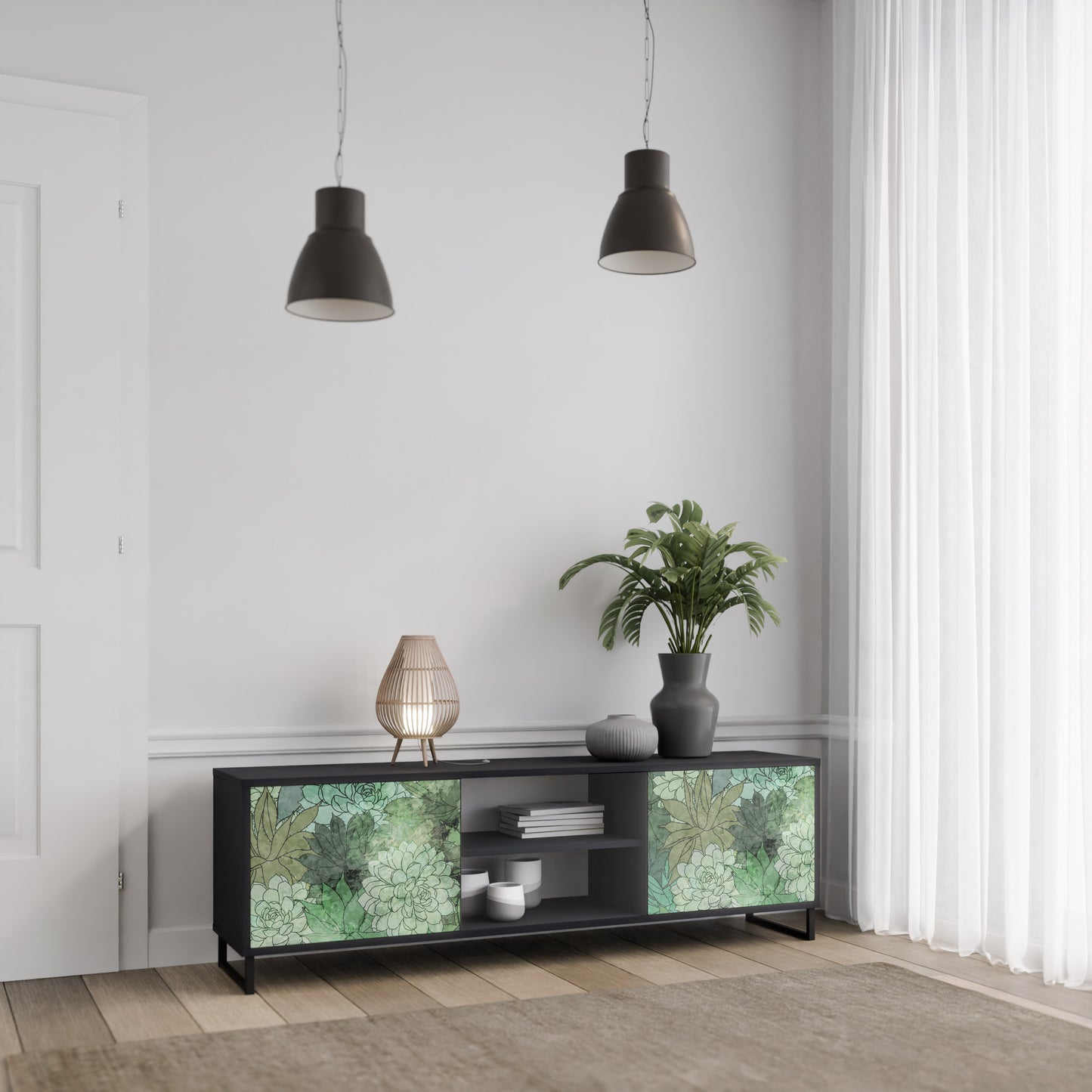 SUCCULENT CLUSTER 2-dörrars TV-bänk i svart finish