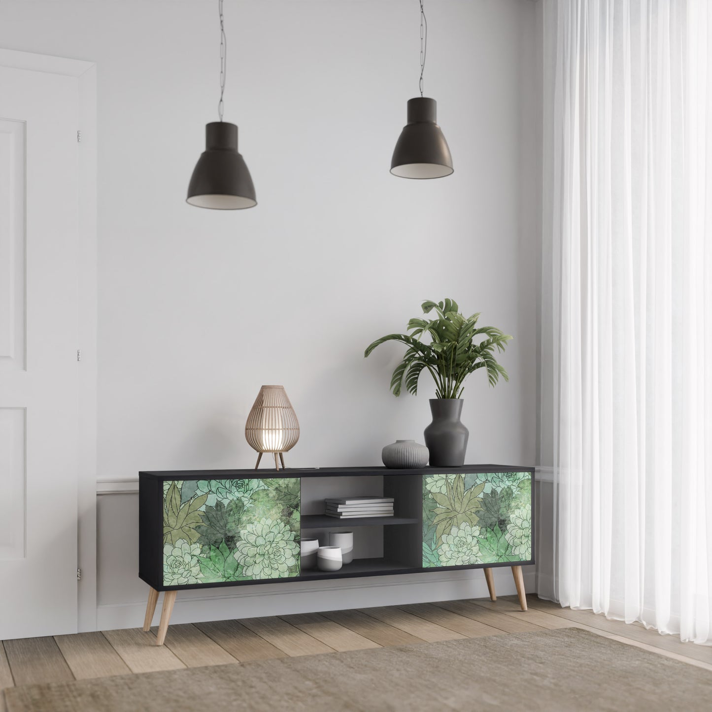 SUCCULENT CLUSTER 2-dörrars TV-bänk i svart finish