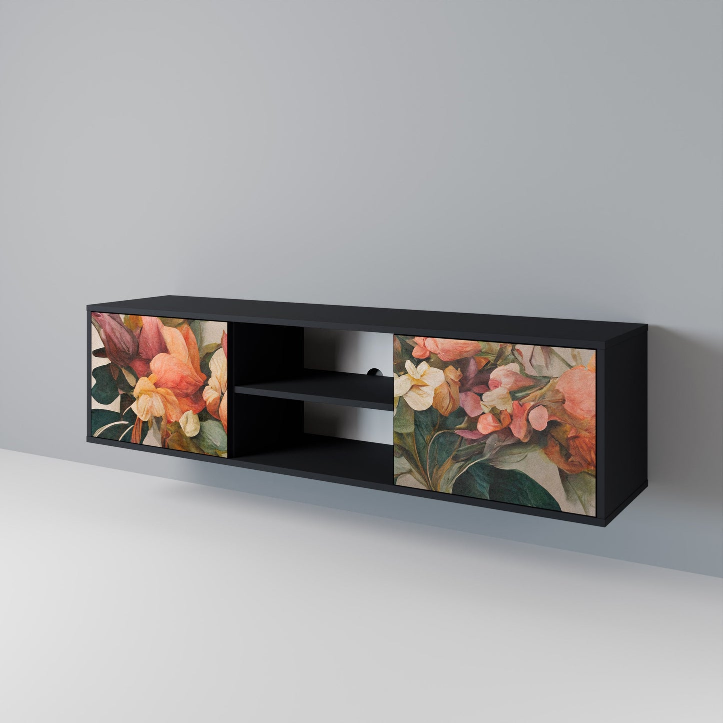 STYLISH BEAUTY 2-Door TV Stand in Black Finish
