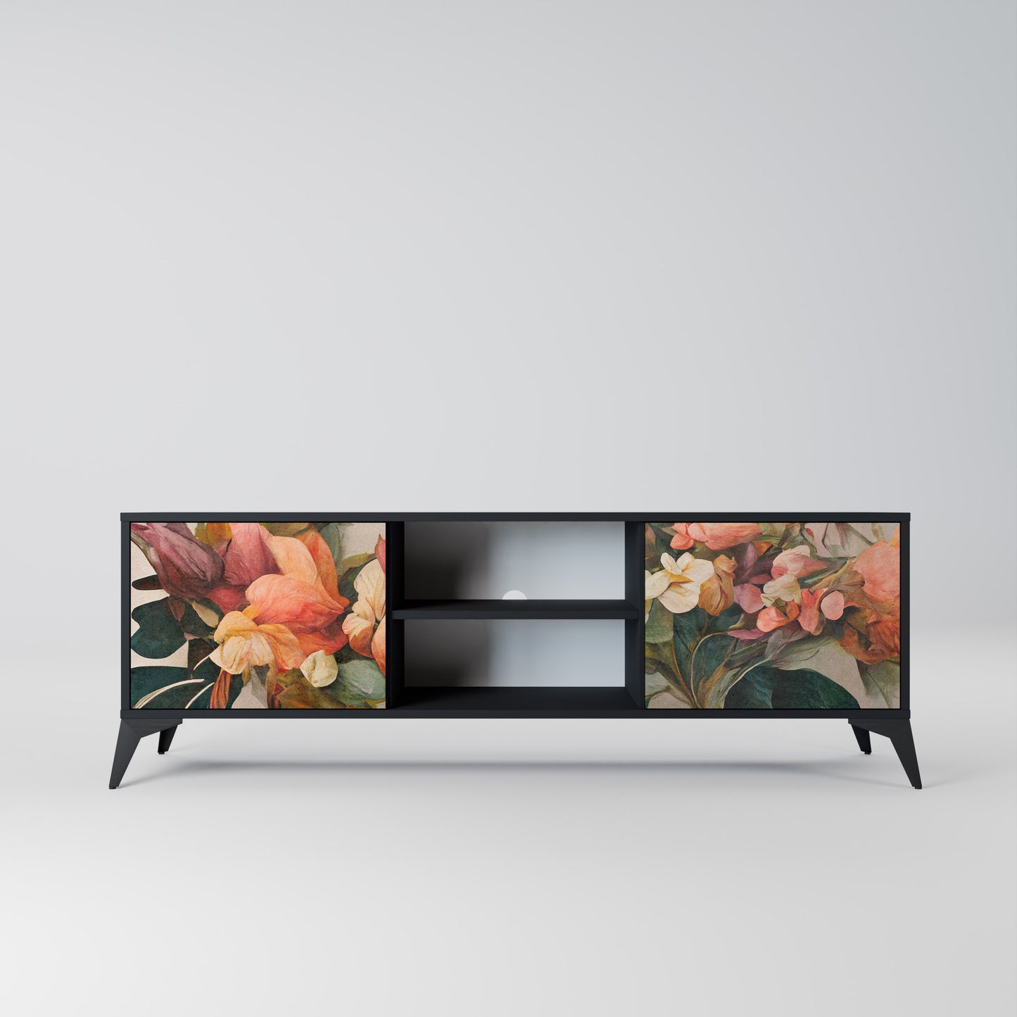STYLISH BEAUTY 2-Door TV Stand in Black Finish