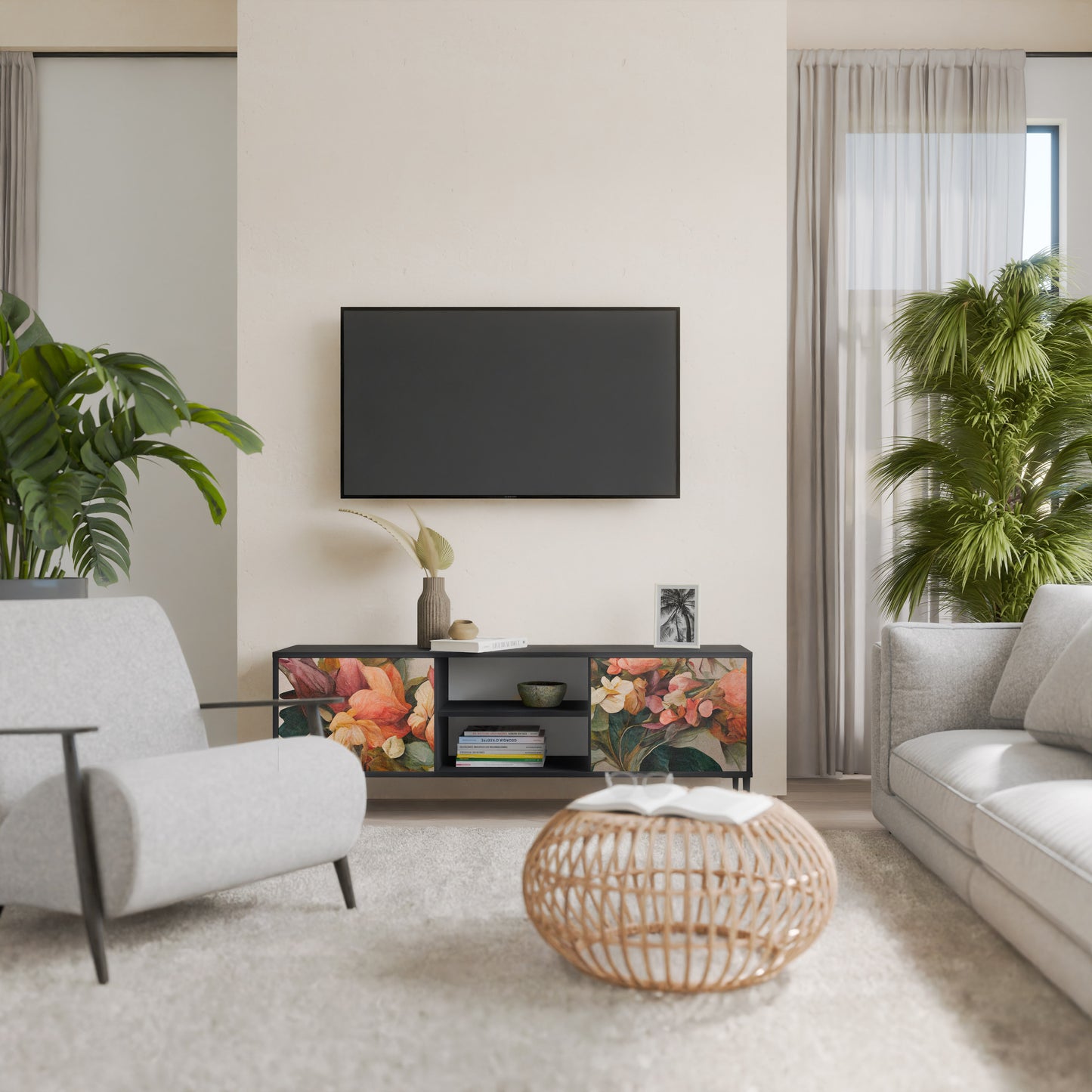 STYLISH BEAUTY 2-Door TV Stand in Black Finish